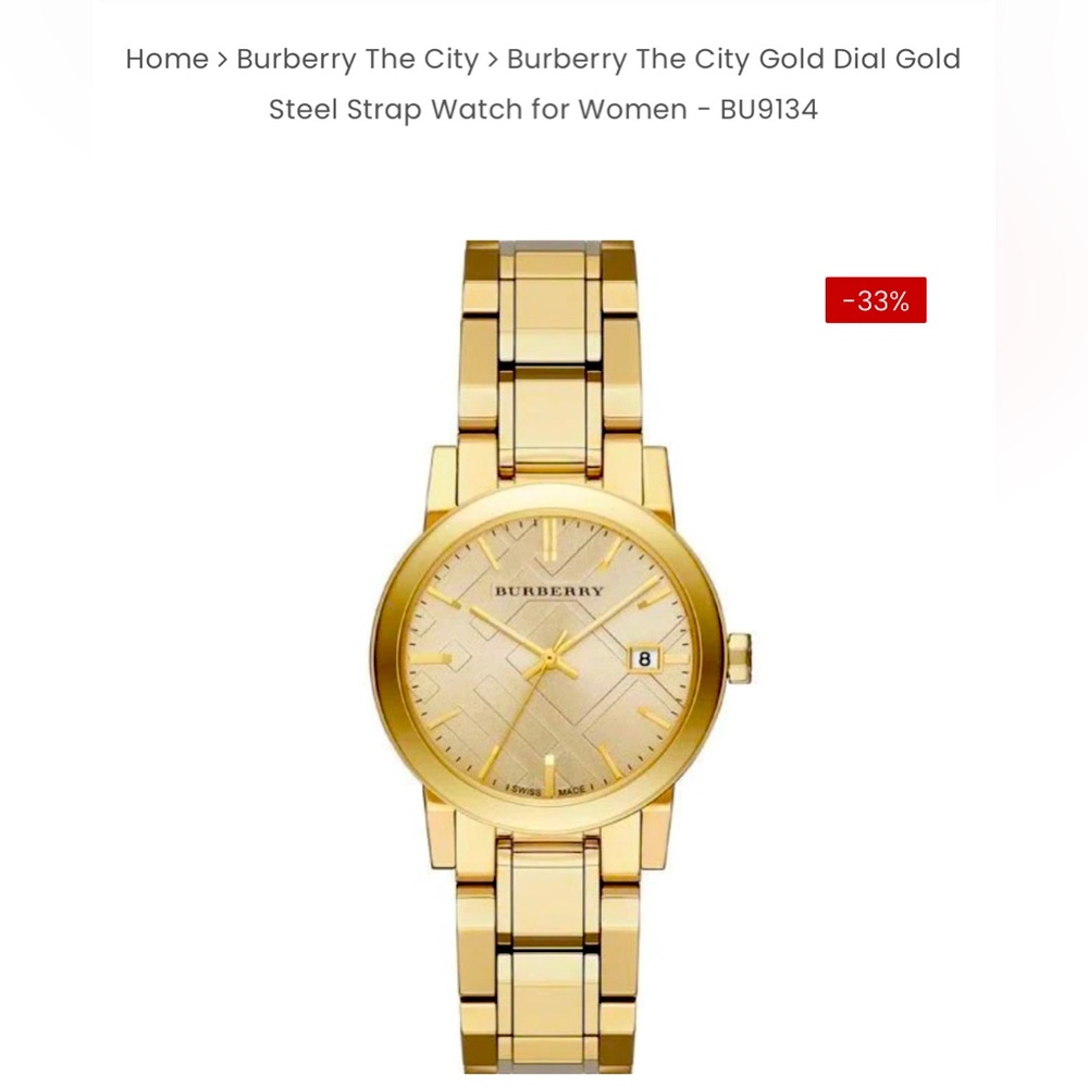 Burberry The City Gold Dial Gold Steel Strap Watch For Women